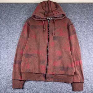 Fission Womens Geometric Abstract‎ Zip Up Hoodie Brown Red Size L RN103163